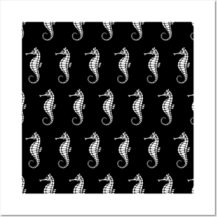 Seahorse White Pattern Posters and Art